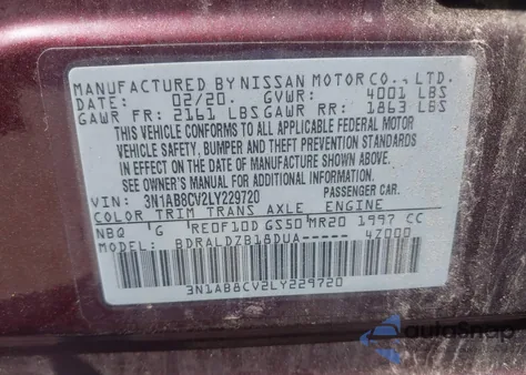 2020 Nissan Sentra Sv Xtronic Cvt из США, поврежденный, VIN 3N1AB8CV2LY229720